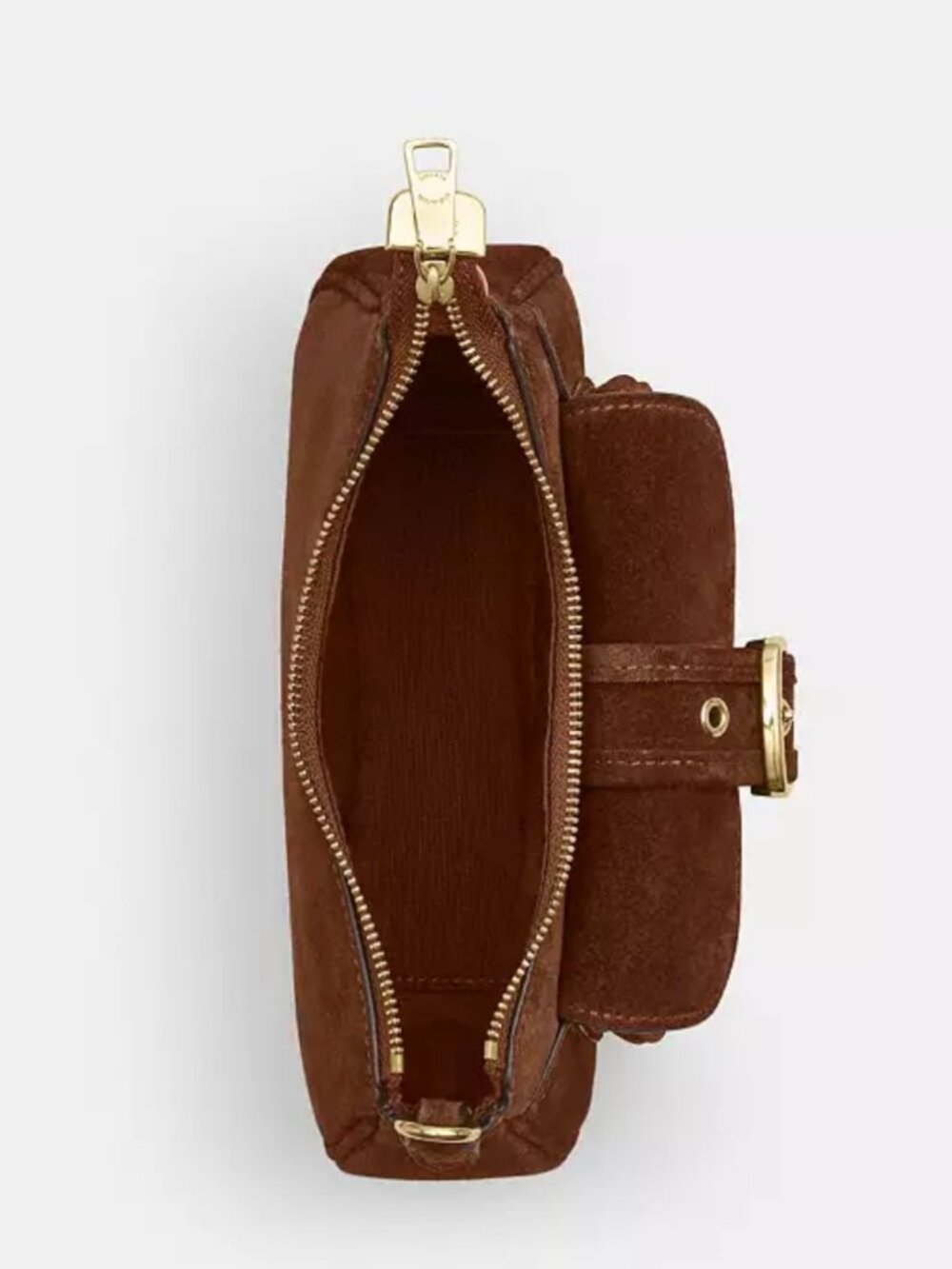 COACH ashton mini shoulder bag. suede/gold /warm brown. item # cfa50. - Picture 6 of 16